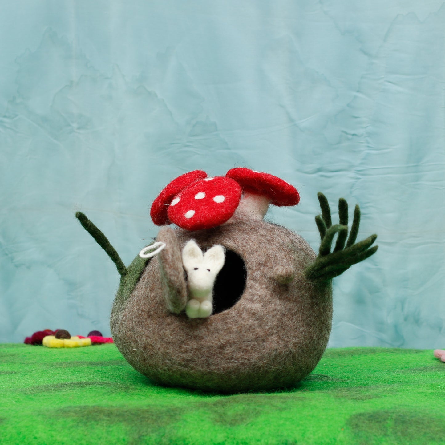 Felt Toadstool Cave with Rabbit