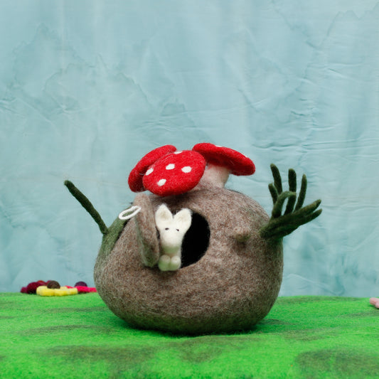 Felt Toadstool Cave with Rabbit