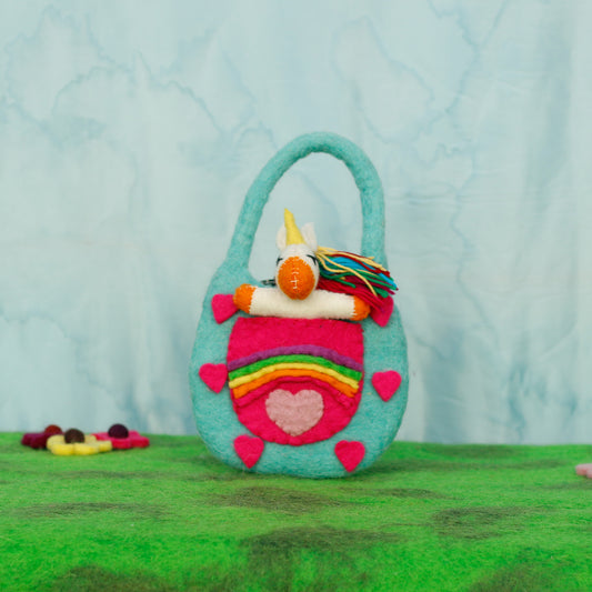 Felt Fairy Bag with Magical Unicorn Finger Puppet