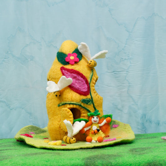Felt Honeybee Home with Resident Fairy