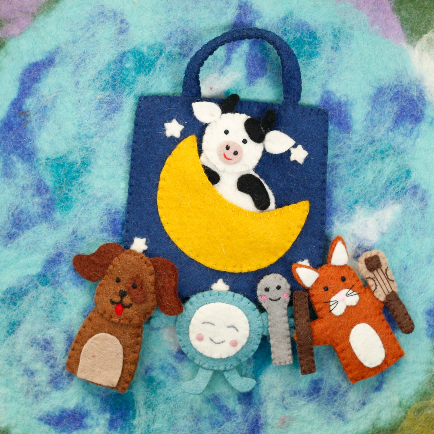 Felt Hey Diddle Diddle Finger Puppet Play Bag